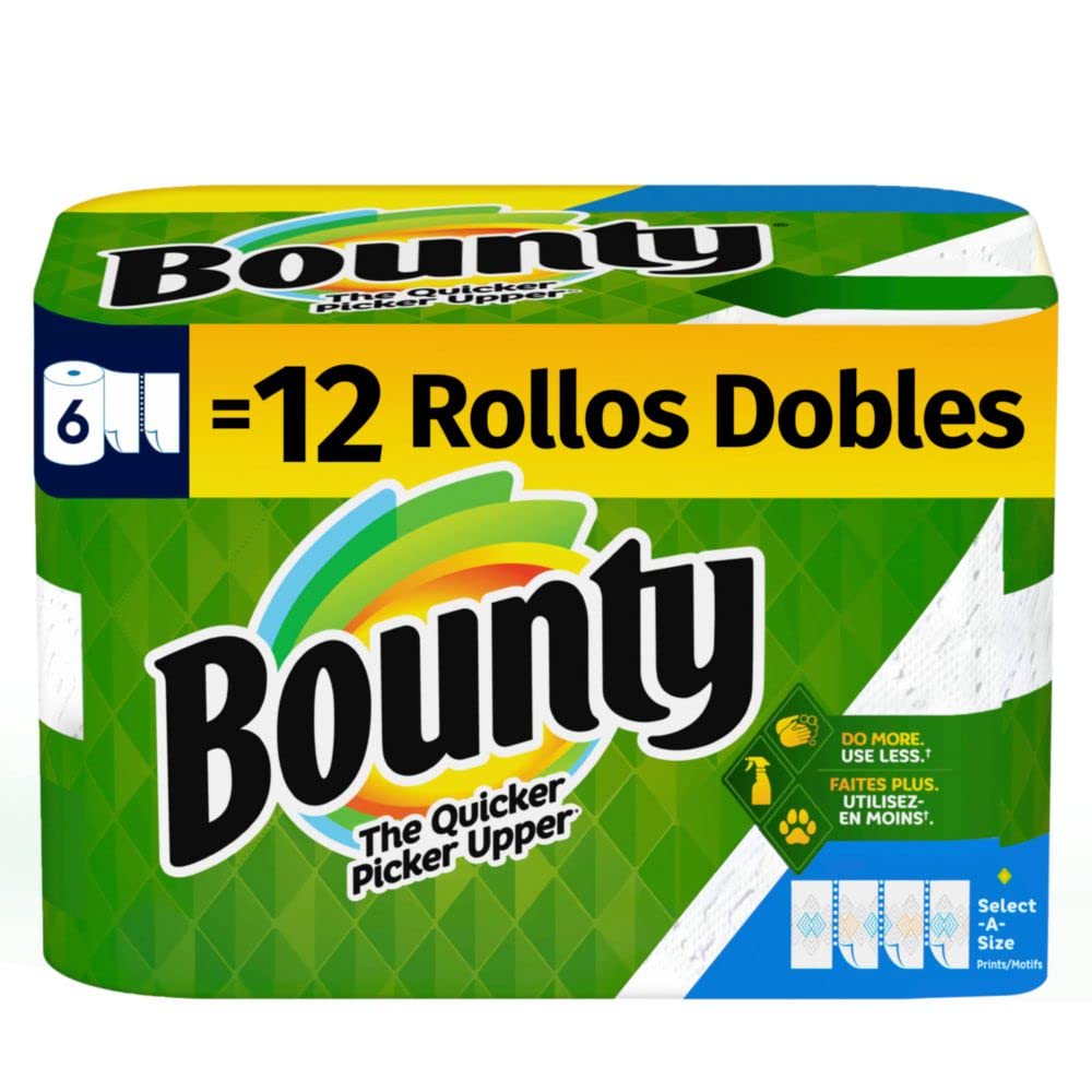 Bounty Essentials Select-A-Size Paper Towels, White, 6 Triple Rolls = 18 Regular Rolls