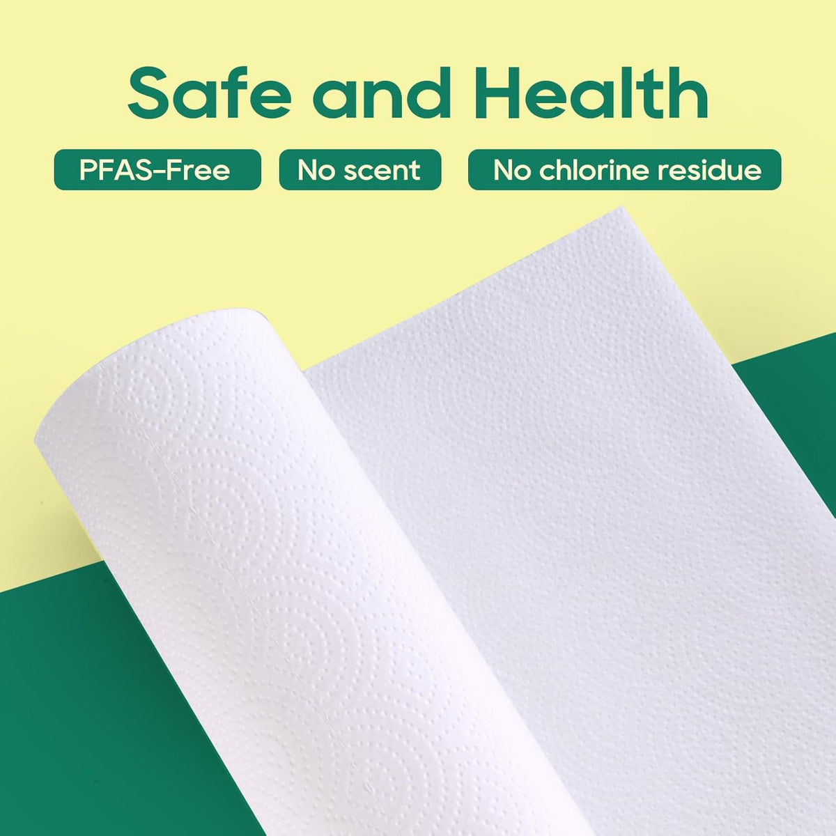 ECOlipak Bamboo Paper Towels - 8 Rolls, 2 Ply 120 Sheets- Plastic Free, Tree Free, Compostable, Disposable Kitchen Paper Towels, Soft and Absorbent, PFAS Free, White