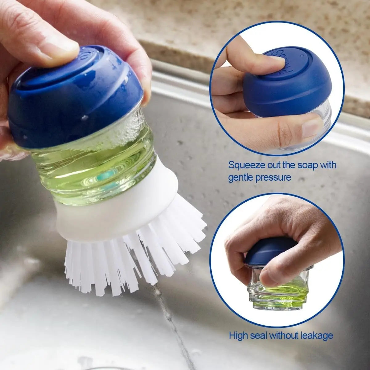 2 Pack Dish Brush with Soap Dispenser for Kitchen Cleaning, Dish Brush for Pots, Pans and Sink CleaningGift