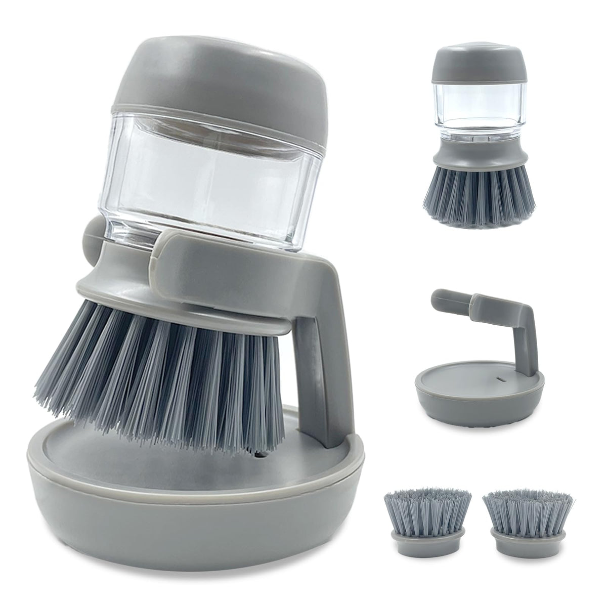 Soap Dispenser Dish Brush Palm Brush Scrub Brush Equipped with Storage Bracket and Drainage Base,Easy to Clean Kitchen Utensils and Sink, Includes a Replaceable Brush（Green）