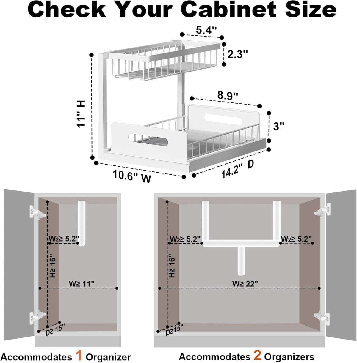 REALINN Under Sink Organizer, L-Shaped 2 Tier Pull Out Cabinet Organizer