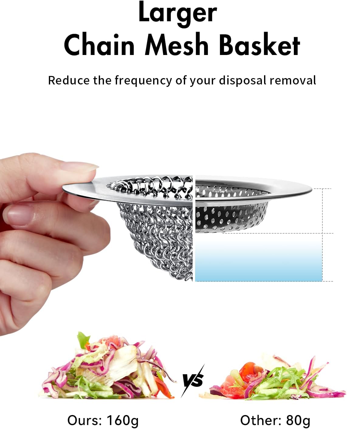 WOKDADA Upgraded Sink Drain Strainer, Patented Reversible Chain Mail Mesh