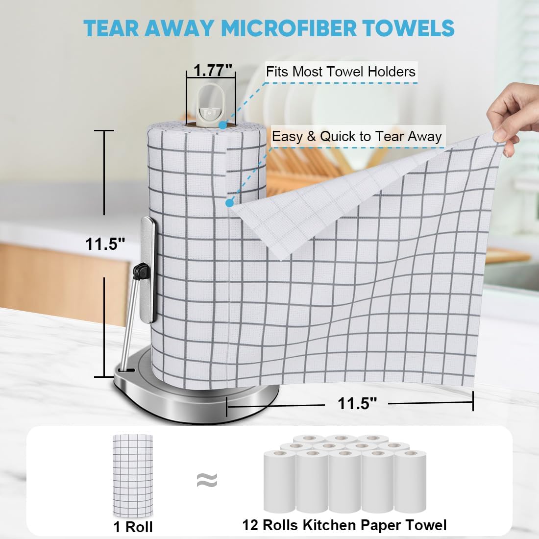 AIDEA Microfiber Cleaning Cloth Roll-50PK, Reusable Paper Towels 11.5×11.5"
