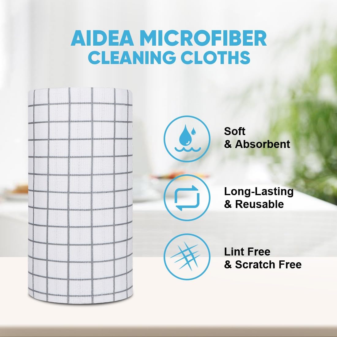 AIDEA Microfiber Cleaning Cloth Roll-50PK, Reusable Paper Towels 11.5×11.5"