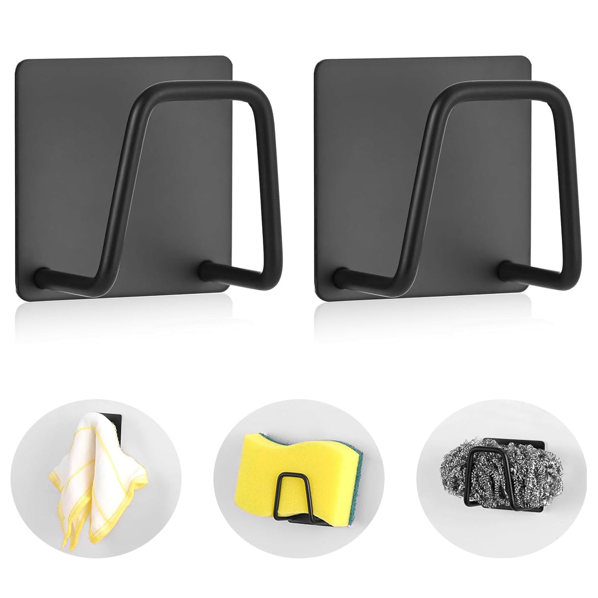 Luckyiren 2-Pack Stainless Steel Sponge Holder for Kitchen Sink - Rustproof Brushed SUS304 Sponge Caddy Organizer, Wall/Surface Mount, Drainage Design, Clutter-Free Storage