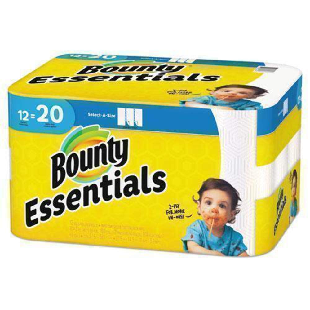 Bounty Essentials Select-A-Size Paper Towels, 6 Double Rolls, White, 108 Sheets Per Roll