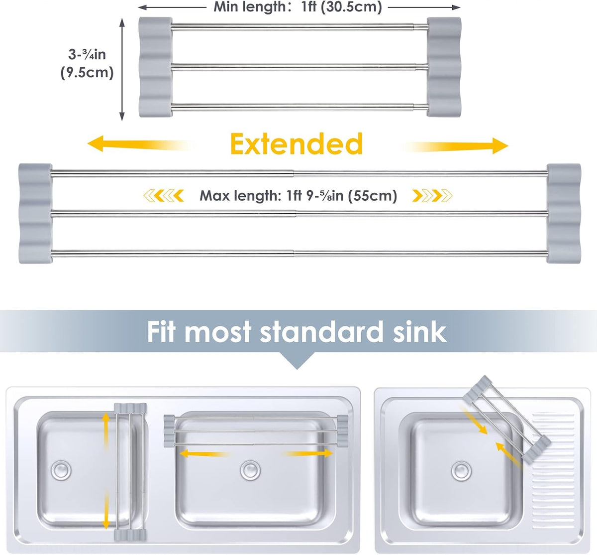 Tomorotec Adjustable Over-The-Sink Kitchen Rack, BPA-Free, Gray