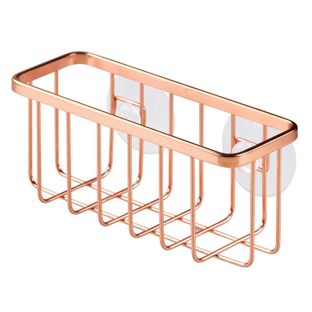 iDesign Gia Stainless Steel Dish Sponge Holder Basket with Suction Cups, Ideal for Kitchen Sinks and Bathroom Organization, 2.25"D x 2.5"W x 5.75"H, Set of 1, Polished