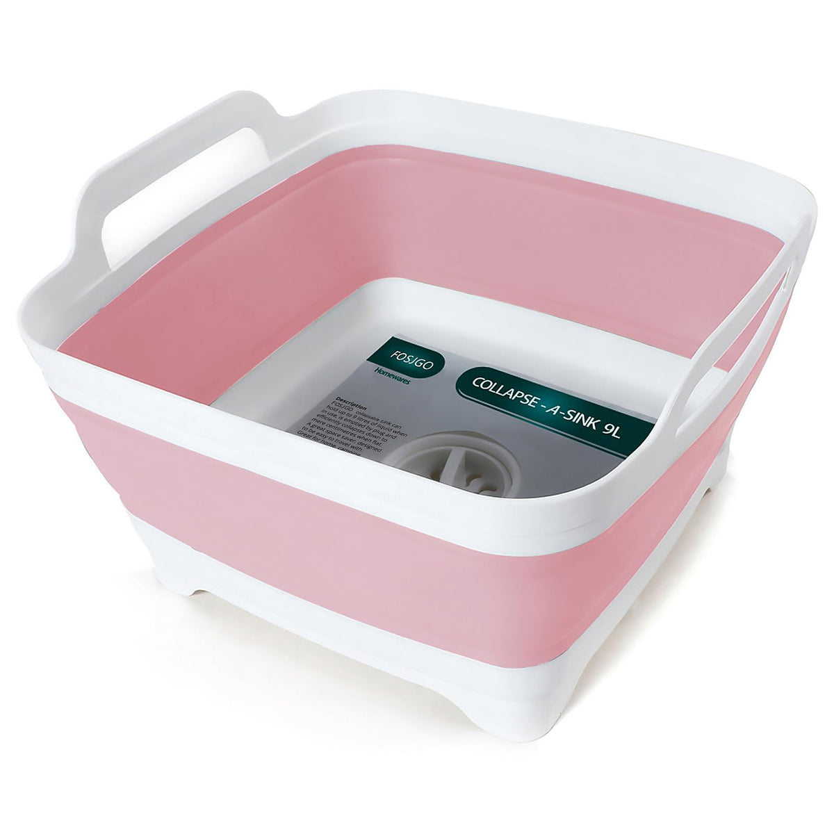 FOSJGO Collapsible Dish Basin with Drain Plug, Foldable Sink, 2.4 Gal (9L)