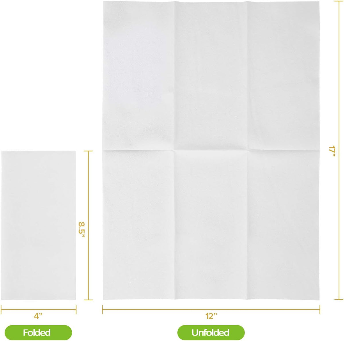 FOCUSLINE 480 Disposable Bathroom Napkins, Linen-Feel Paper Guest Towels, Soft and Absorbent Paper Hand Towels Party Napkins for Bathroom, Kitchen, Dinner, or Event, White, 12" x 17"