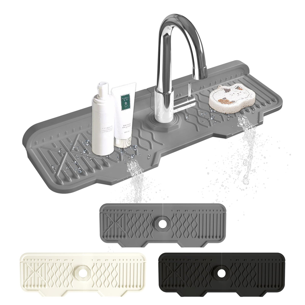 Kitchen Sink Splash Guard Gen2-30" x 6'' Silicone Sink Mat Splash Guard fit for Countertop, Bathroom,Farmhouse,RV by EBIGIC (Black)