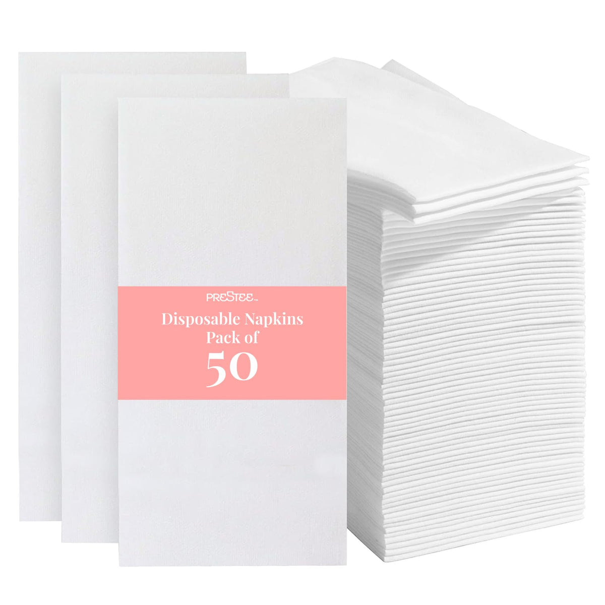 Prestee 50-Pack Paper Towels - 7.8 x 4.25 Inch Soft Linen Feel Paper Napkins - Durable and Absorbent Hand Towels for Bathroom - Disposable Table Napkins for Weddings, Dinners, Christmas, Thanksgiving