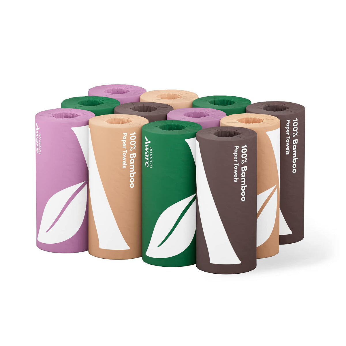 Amazon Aware Bamboo Paper Towels, 6 Rolls, 2 ply, FSC Certified, 150 Sheets, 900 Count, Plastic-Free, Multicolor