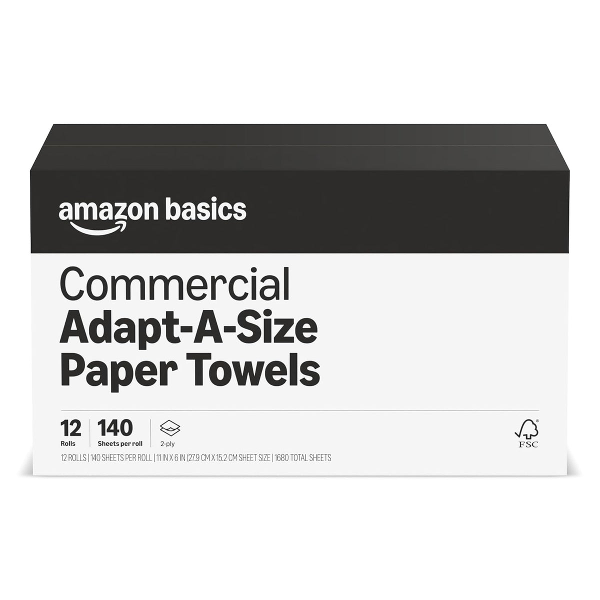 Amazon Basics 2-Ply White Adapt-a-Size Kitchen Paper Towels, Absorbent, Thick, Individually Wrapped, 140 Towels per Roll (12 Rolls), 1,680 Sheets Total (Previouly AmazonCommercial)