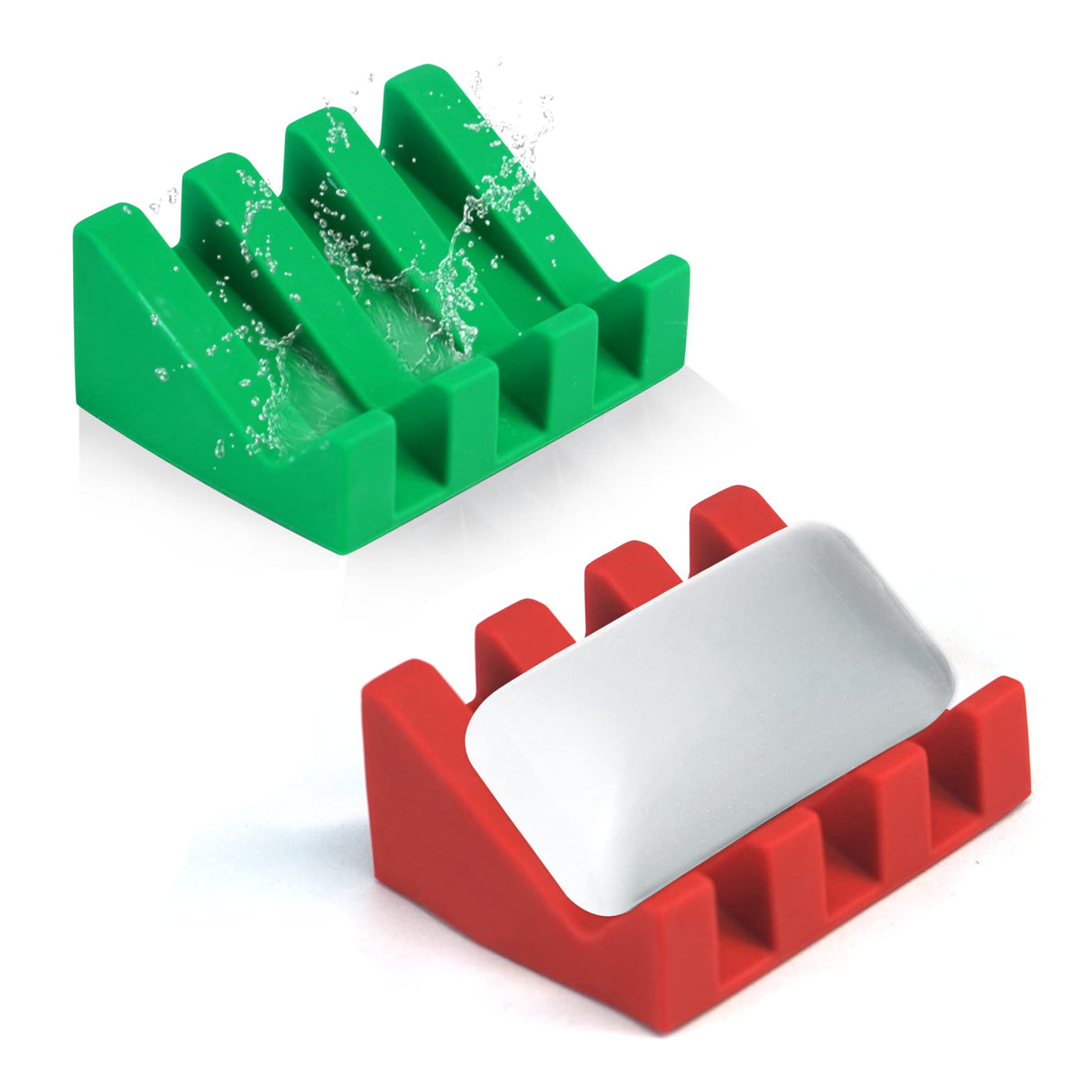 Self Draining Silicone Soap Dish Holder Waterfall Tray, 2 Pack Black