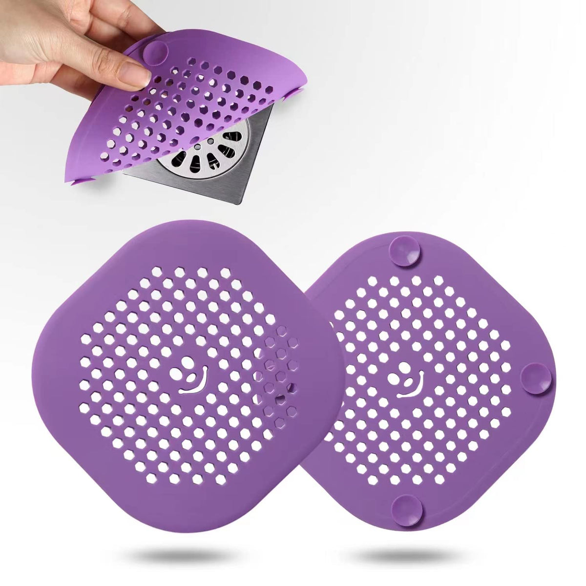 2 Pack Drain Hair Catcher Silicone Bathroom Accessories Shower Drain Protector Sink Drain Strainer Hair Stopper for Shower Kitchen Bathroom Tub Grey