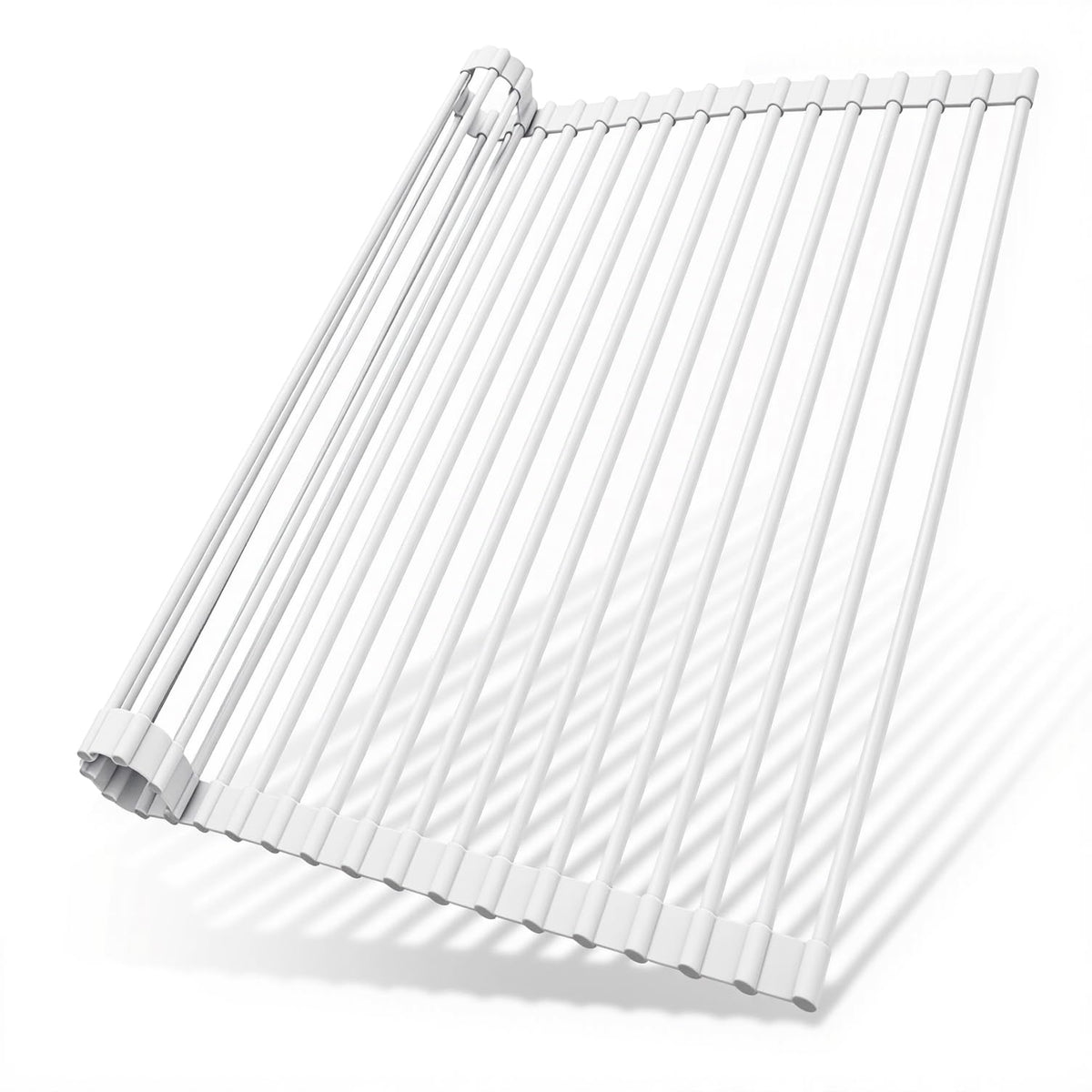 Ohuhu Corner Sink Caddy, Sponge Holder for Kitchen Sink Organizer - Silicone Wrapped Steel Anti Slip Rust Triangle Over the Sink Roll-UP Dish Drying Rack for Sink Corner Kitchen Sink Accessories
