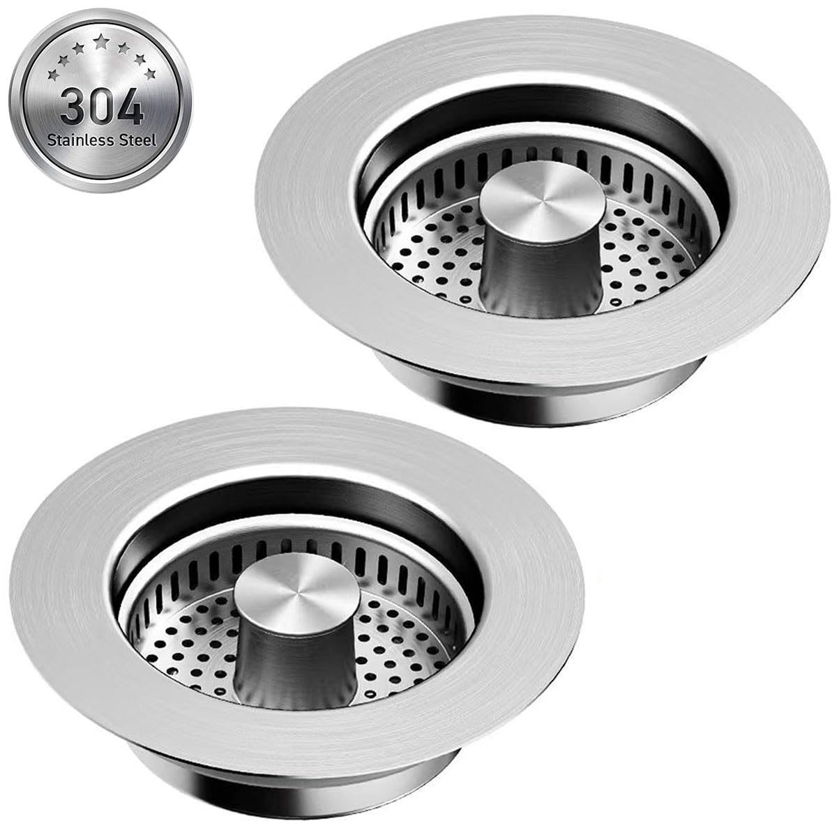 3 in 1 Kitchen Sink Drain Strainer [304 Stainless Steel Pop Up] Anti-Clogging Kitchen Sink Drain Stopper Stainless Steel Efficiently Drainage Odor Filter Sink Plug for Us Standard 3-1/2 Inch