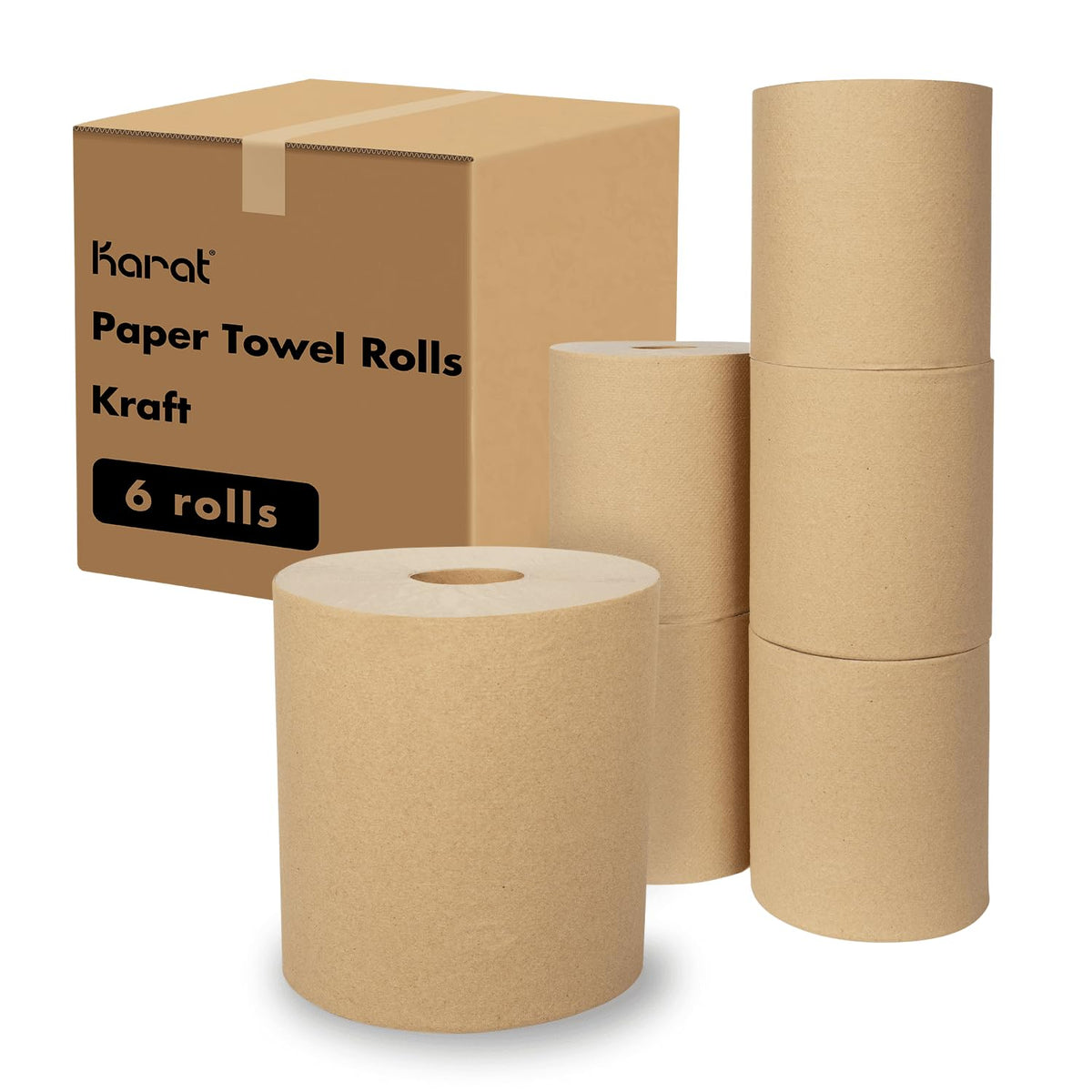 Karat Commercial Paper Towel Rolls, Absorbent & Sturdy for High Traffic Areas, White (Pack of 6)