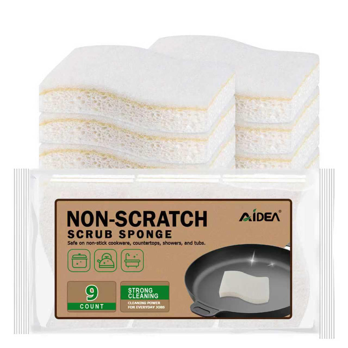 AIDEA Sponges Kitchen, 9Count, Dish Sponges, Heavy-Duty Scrub Sponge