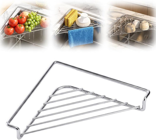 YAUNJI Stainless Steel Corner Sink Shelf, 2026 New Stainless Steel Corner Sink Drying Rack for Home Kitchen, Triangular Drying Rack for Organizer Storage Sponge Holder Cloth Brush (1)