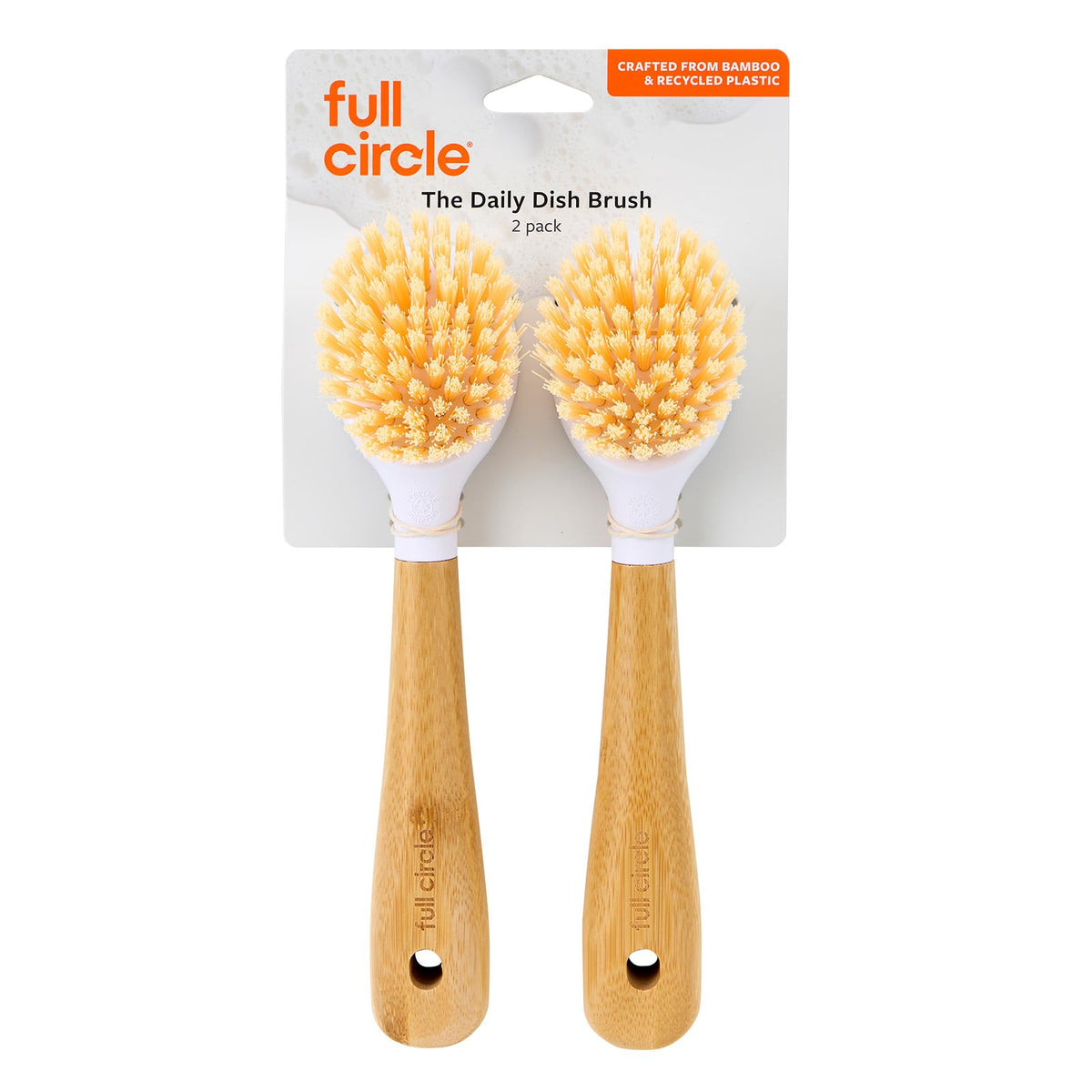 Full Circle Kitchen Dish Brush, Bamboo Handle & Strong Bristles, White 1pk