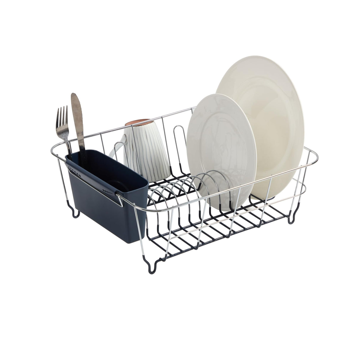 Sweet Home Collection 2 Piece Dish Drying Rack Set Drainer with Utensil Holder Simple Easy to Use Fits in Most Sinks, 14.5" x 13" x 5.25", Black