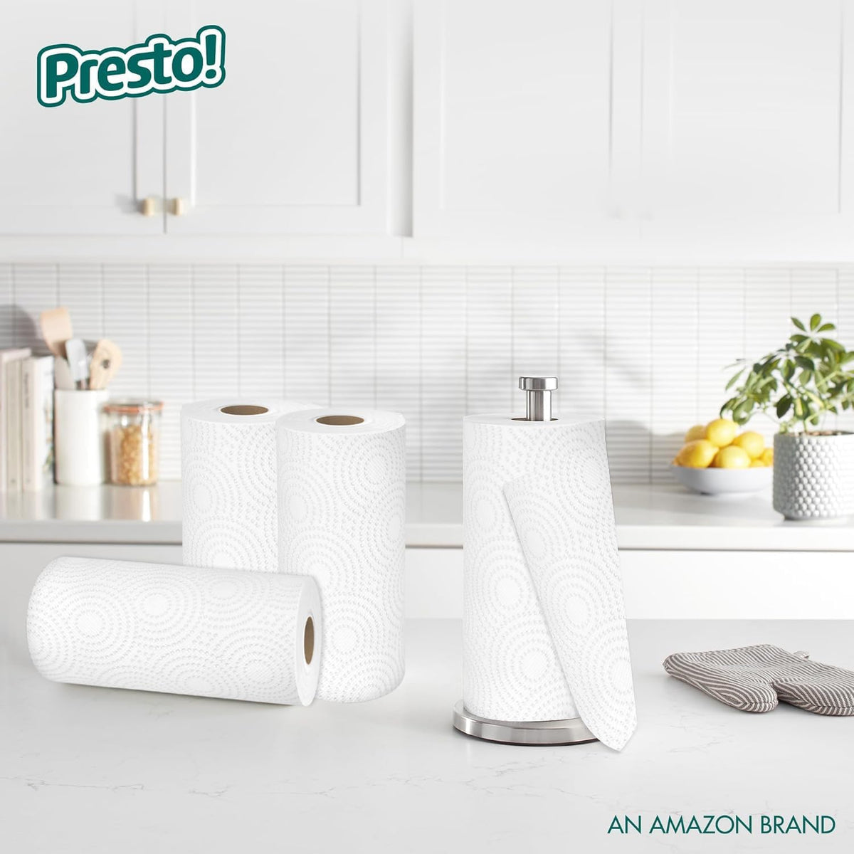 Amazon Brand - Presto! Flex-a-Size Kitchen Paper Towels, 2-Ply, Strong and Absorbent, 128 Sheet Family Roll, 2 Rolls