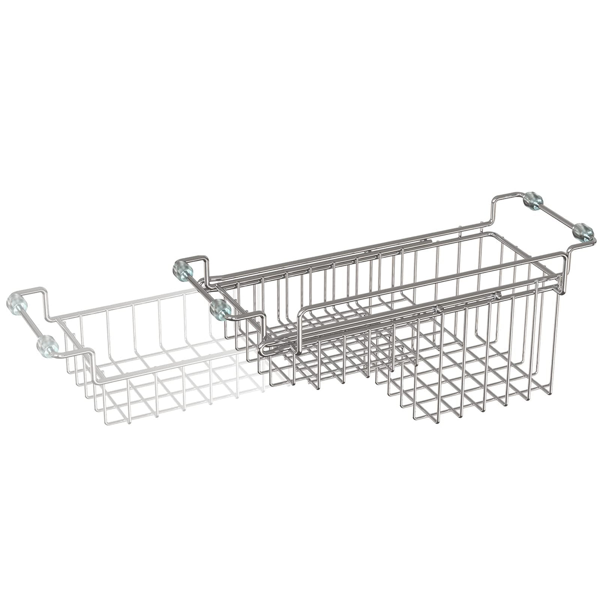 Over the Sink Caddy, Expandable Stainless Steel Sponge Holder for Kitchen Sink, 14.5-22 in Sink Organizer Rack for Sponge, Soap, Brush, Dish Cloth and Rag, Rust-Resistant Drying Holder