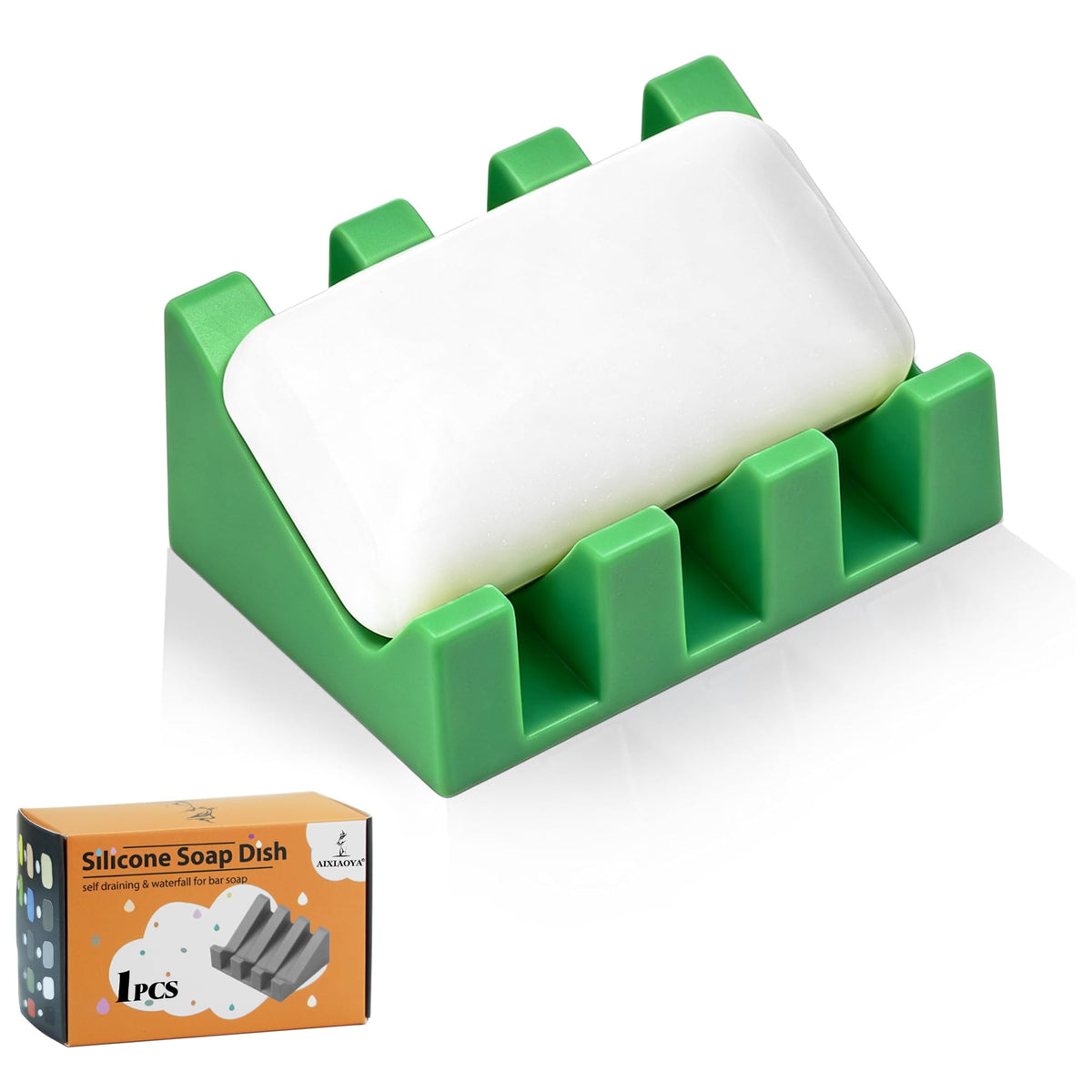 Self Draining Silicone Soap Dish Holder Waterfall Tray, 2 Pack Black