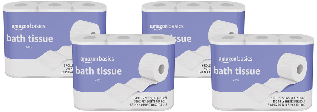 Amazon Basics 2-Ply Soft Toilet Paper, 30 Rolls (5 Packs of 6), 350 Sheets per Roll, Septic Safe, Equivalent to 185 Regular Rolls