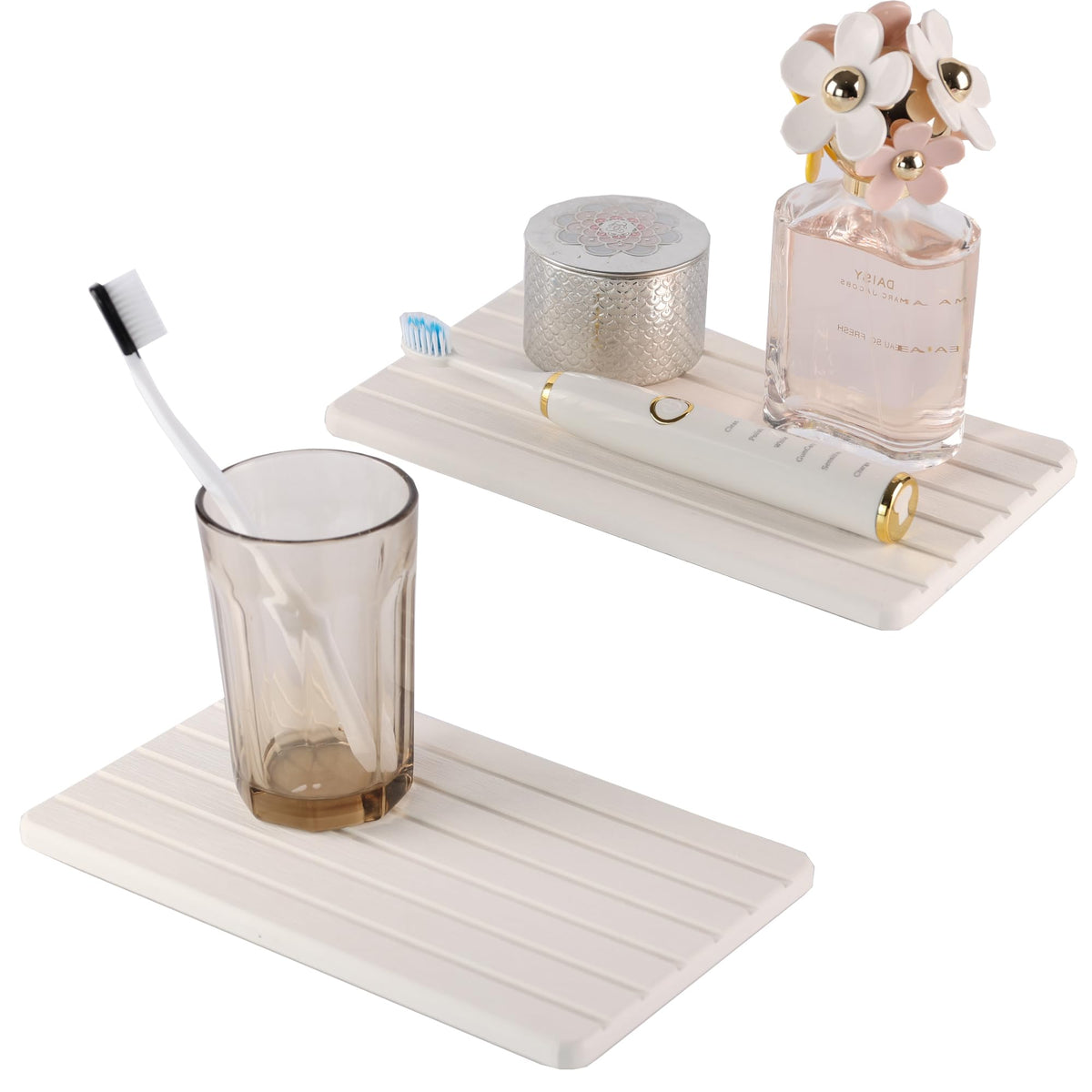 NiuYichee 2 PCS Water Absorbent diatomite Coasters, 8.3" x 4" Water Absorbing Stone Tray for Sink, Stone Drying mat for Kitchen Counter, Stone soap Tray Used for Hand Soaps & toiletries & Plants