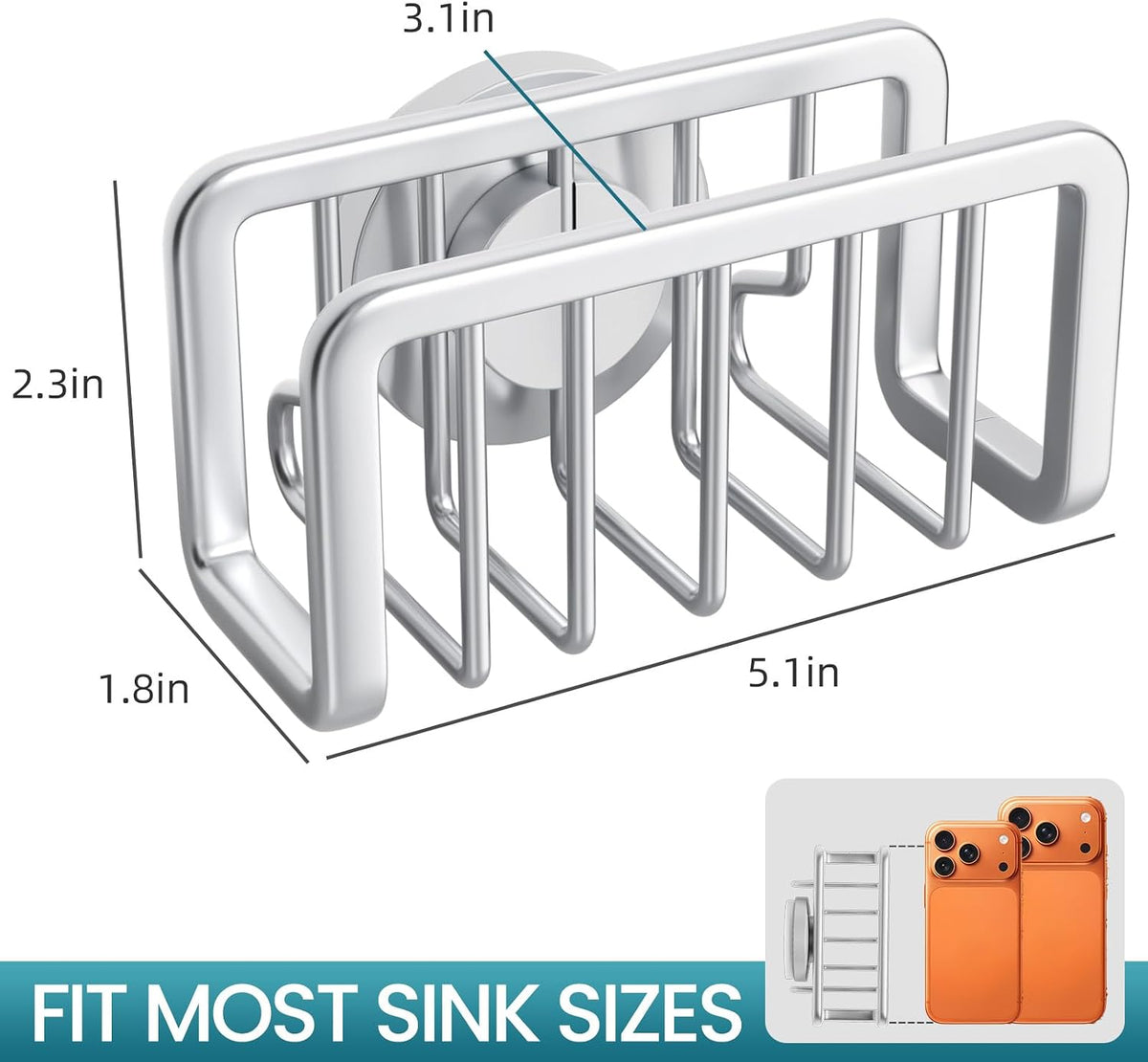 TAILI Silver Sponge Holder for Kitchen Sink with Strong Suction Cup