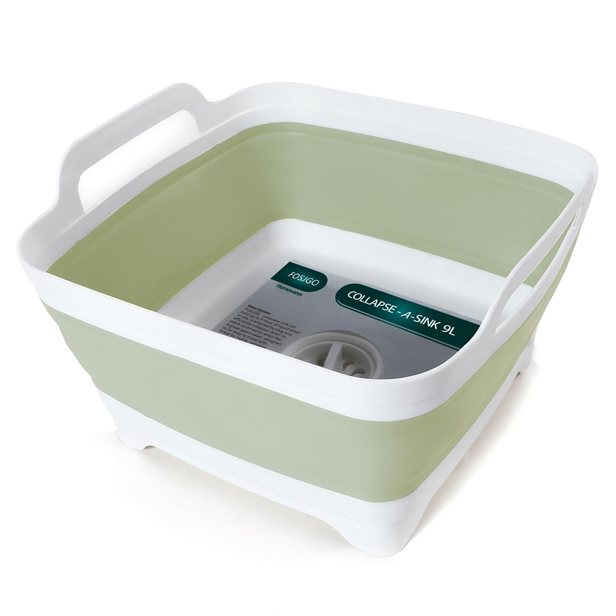 FOSJGO Collapsible Dish Basin with Drain Plug, Foldable Sink, 2.4 Gal (9L)