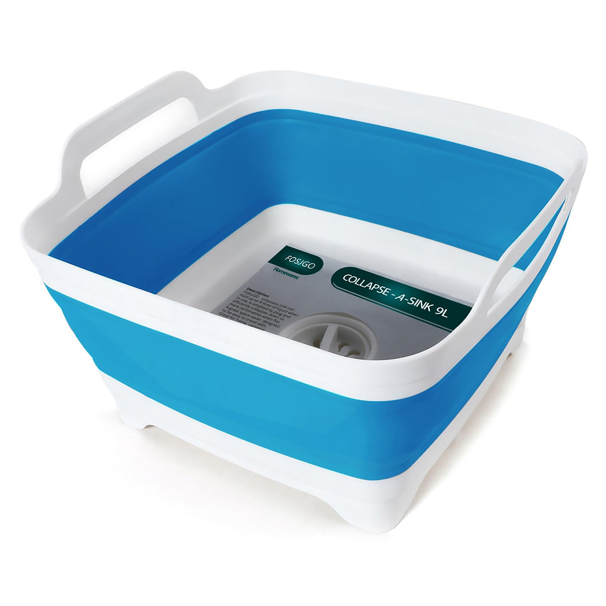 FOSJGO Collapsible Dish Basin with Drain Plug, Foldable Sink, 2.4 Gal (9L)