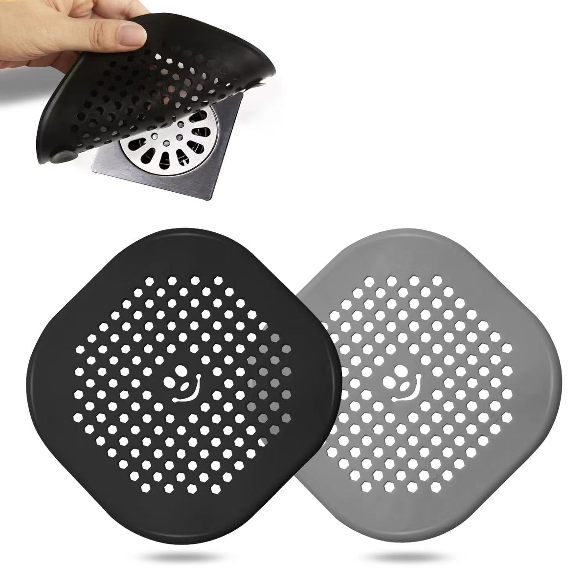 2 Pack Drain Hair Catcher Silicone Bathroom Accessories Shower Drain Protector Sink Drain Strainer Hair Stopper for Shower Kitchen Bathroom Tub Grey