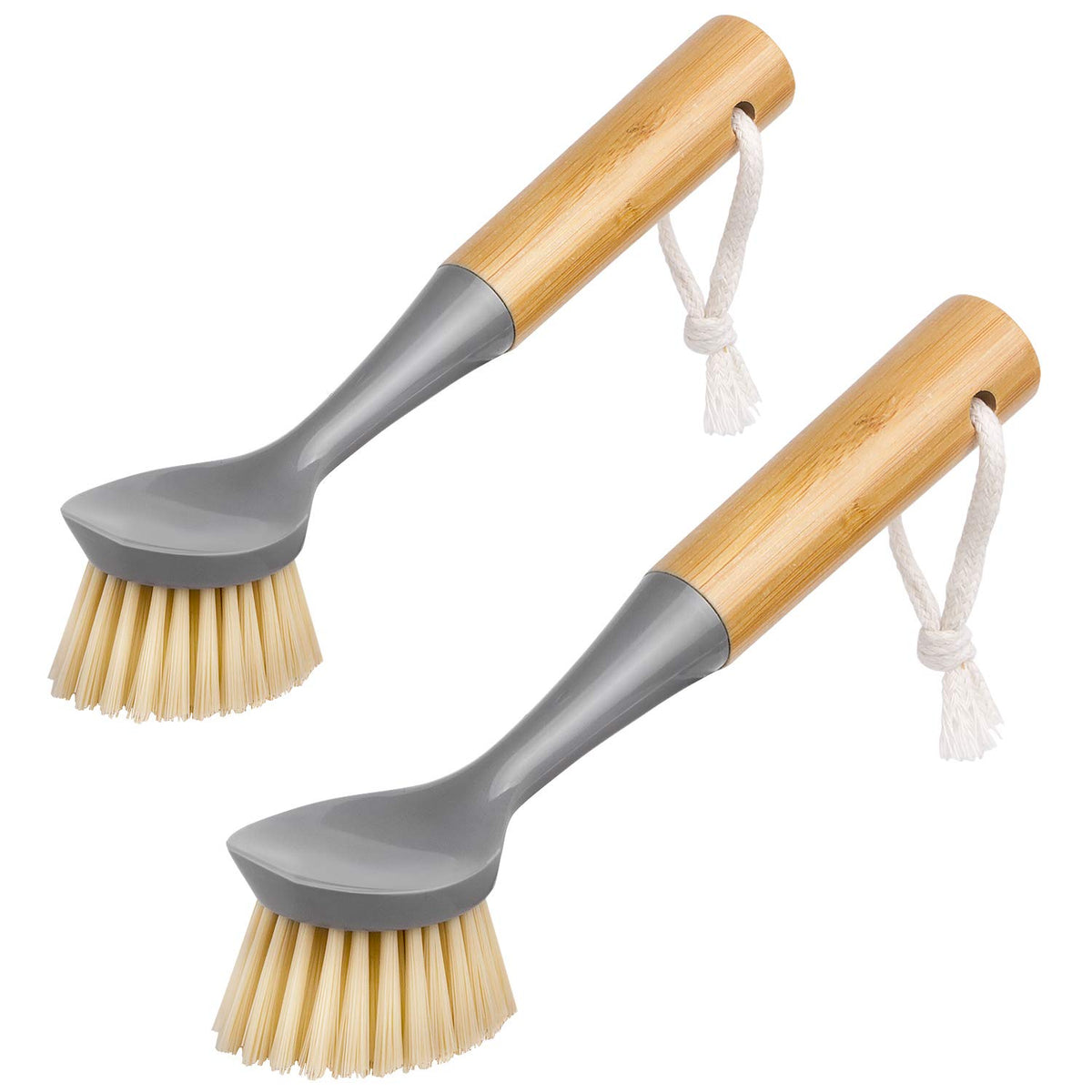 MR.SIGA Bamboo Palm Brush, Dish Scrub Brush, Bamboo Dish Brush, Pack of 2