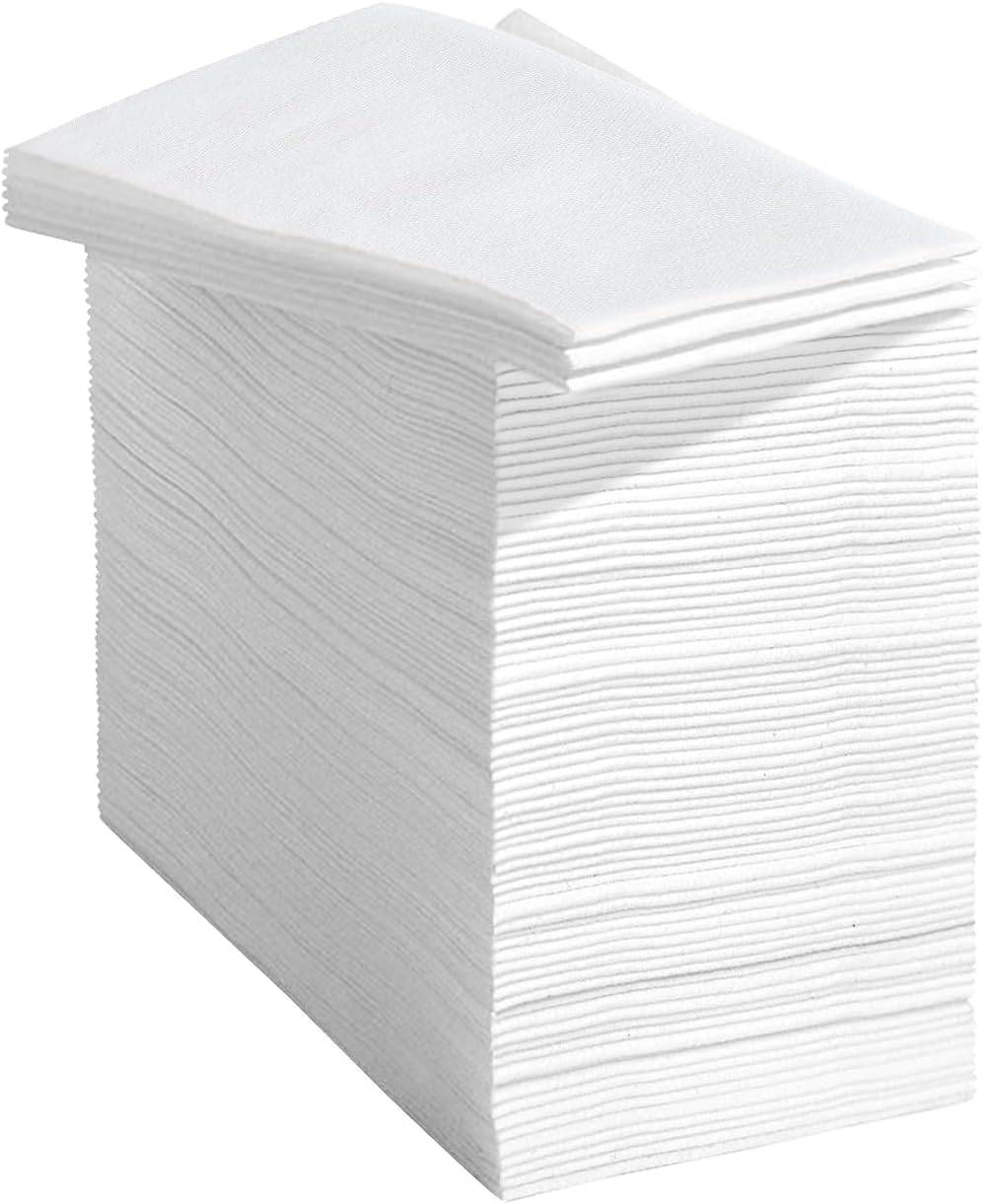JEBBLAS 100Pcs Disposable Guest Towels, Linen Feel Hand Towels, Cloth-Like Paper Napkins, Soft, Absorbent Paper Hand Towel for Kitchen, Parties, Bathroom, Restaurant, Events, 7.8” X 15.7” White