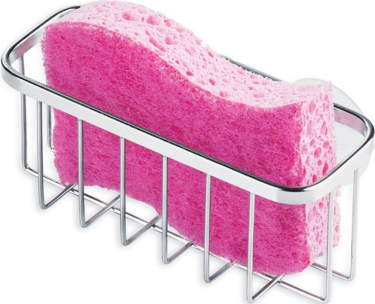 iDesign Gia Stainless Steel Dish Sponge Holder Basket with Suction Cups, Ideal for Kitchen Sinks and Bathroom Organization, 2.25"D x 2.5"W x 5.75"H, Set of 1, Polished