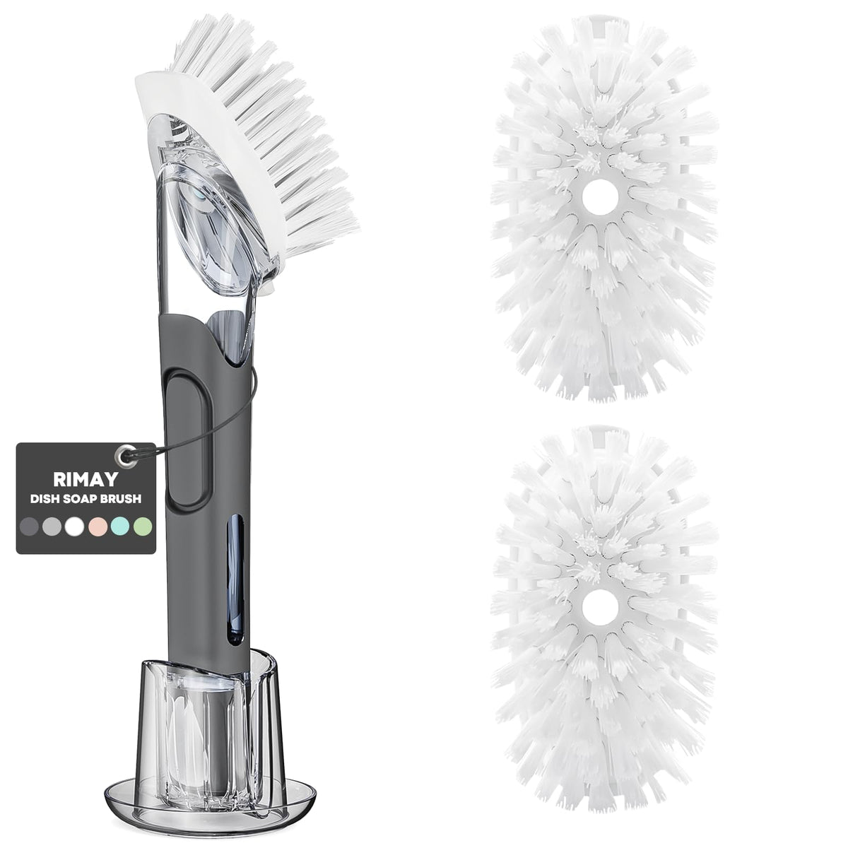RIMAY Soap Dispensing Dish Brush Set with 2 Brush Refills and Holder
