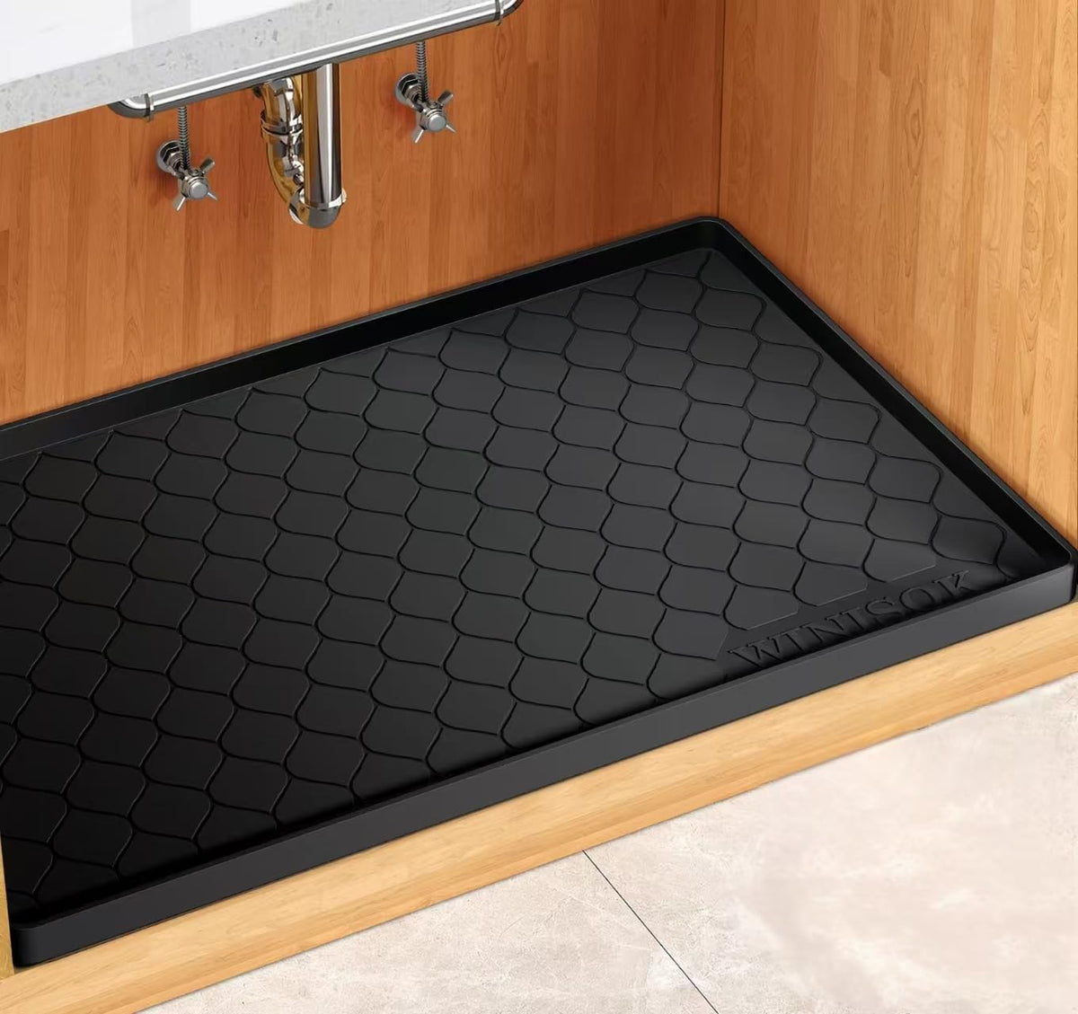Winisok Waterproof Under Sink Mat 34" x 22", Silicone Mat, Beige