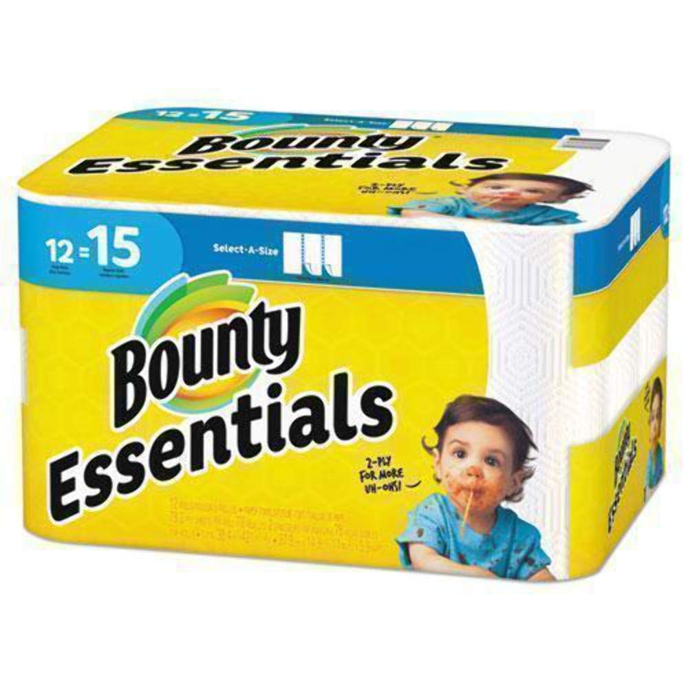 Bounty Essentials Select-A-Size Paper Towels, White, 2 Triple Rolls = 6 Regular Rolls (Packaging May Vary)