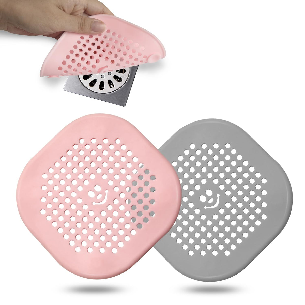 2 Pack Drain Hair Catcher Silicone Bathroom Accessories Shower Drain Protector Sink Drain Strainer Hair Stopper for Shower Kitchen Bathroom Tub Grey