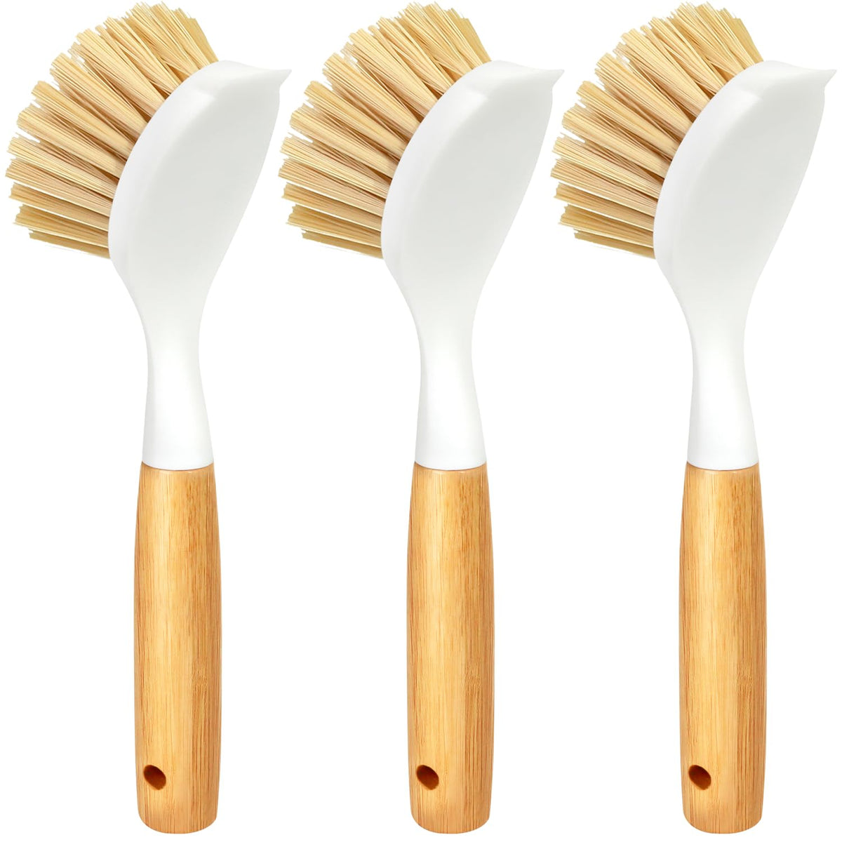 Holikme 3 Pack Dish Brush with Bamboo Handle Cleaning Brush,White Black