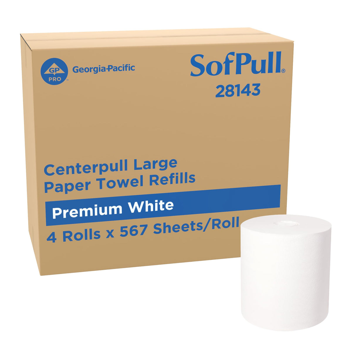 Georgia-Pacific SofPull Junior Centerpull Premium Paper Towels, Commercial Bulk Dispenser Refills, 225 Sheets Per Roll, 8 Rolls Per Case, White, 28125