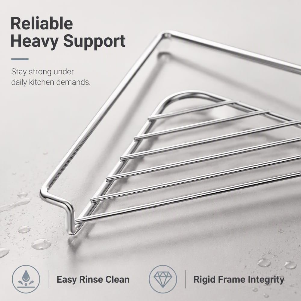 YAUNJI Stainless Steel Corner Sink Shelf, 2026 New Stainless Steel Corner Sink Drying Rack for Home Kitchen, Triangular Drying Rack for Organizer Storage Sponge Holder Cloth Brush (1)