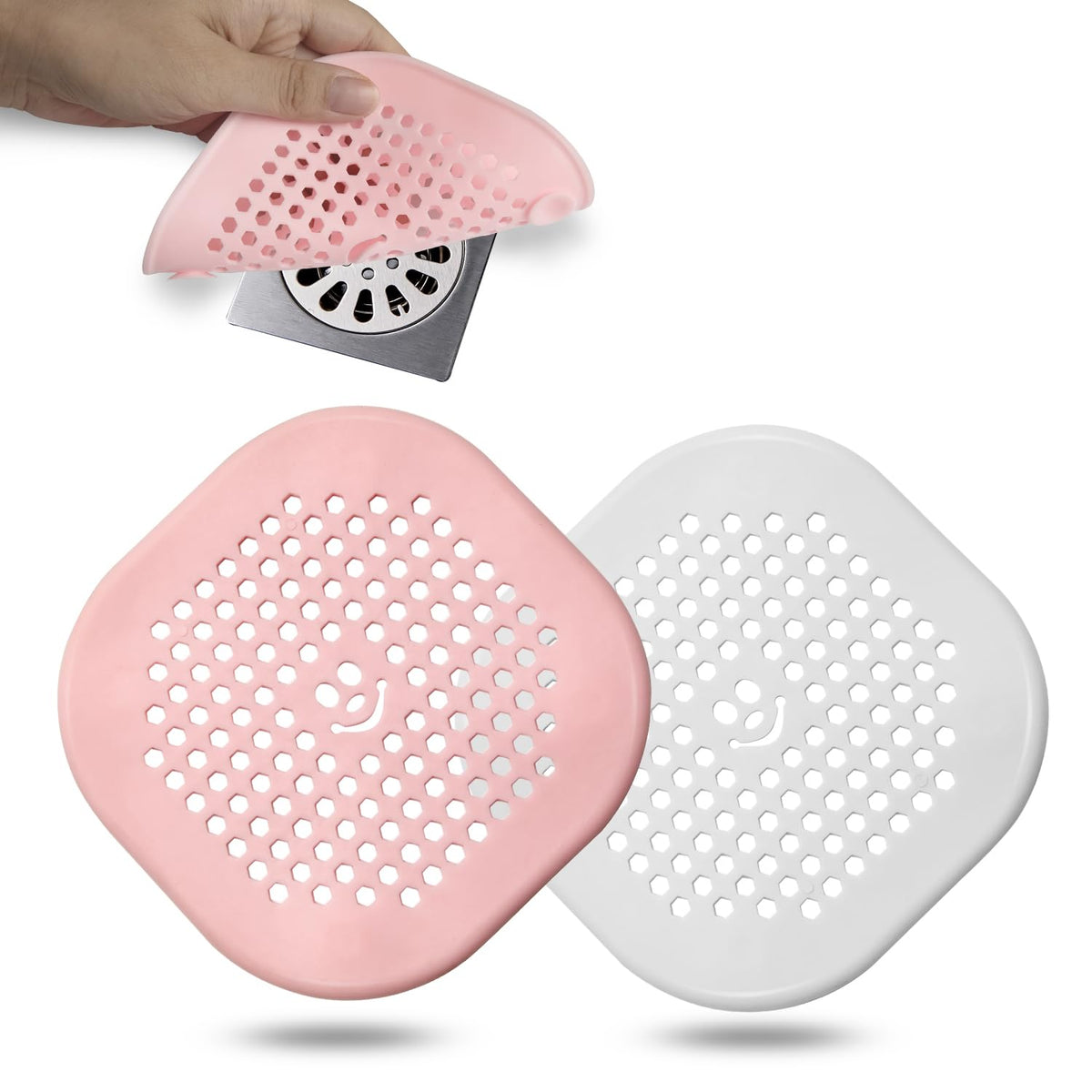 2 Pack Drain Hair Catcher Silicone Bathroom Accessories Shower Drain Protector Sink Drain Strainer Hair Stopper for Shower Kitchen Bathroom Tub Grey