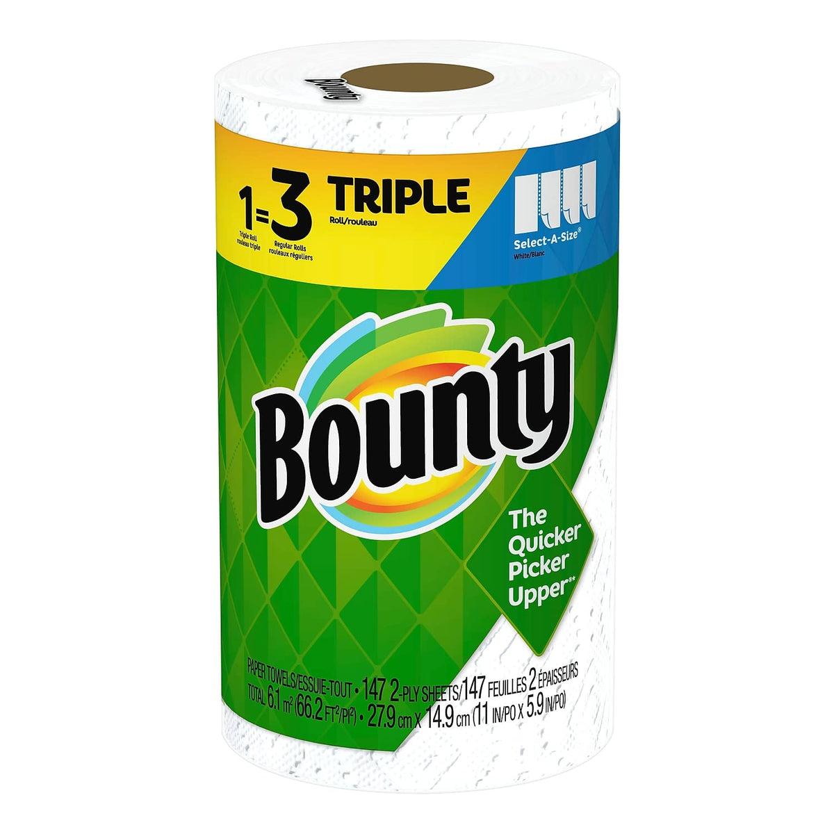 Bounty Paper Towels Select-A-Size, White, 2 Double Plus Rolls = 5 Regular Rolls