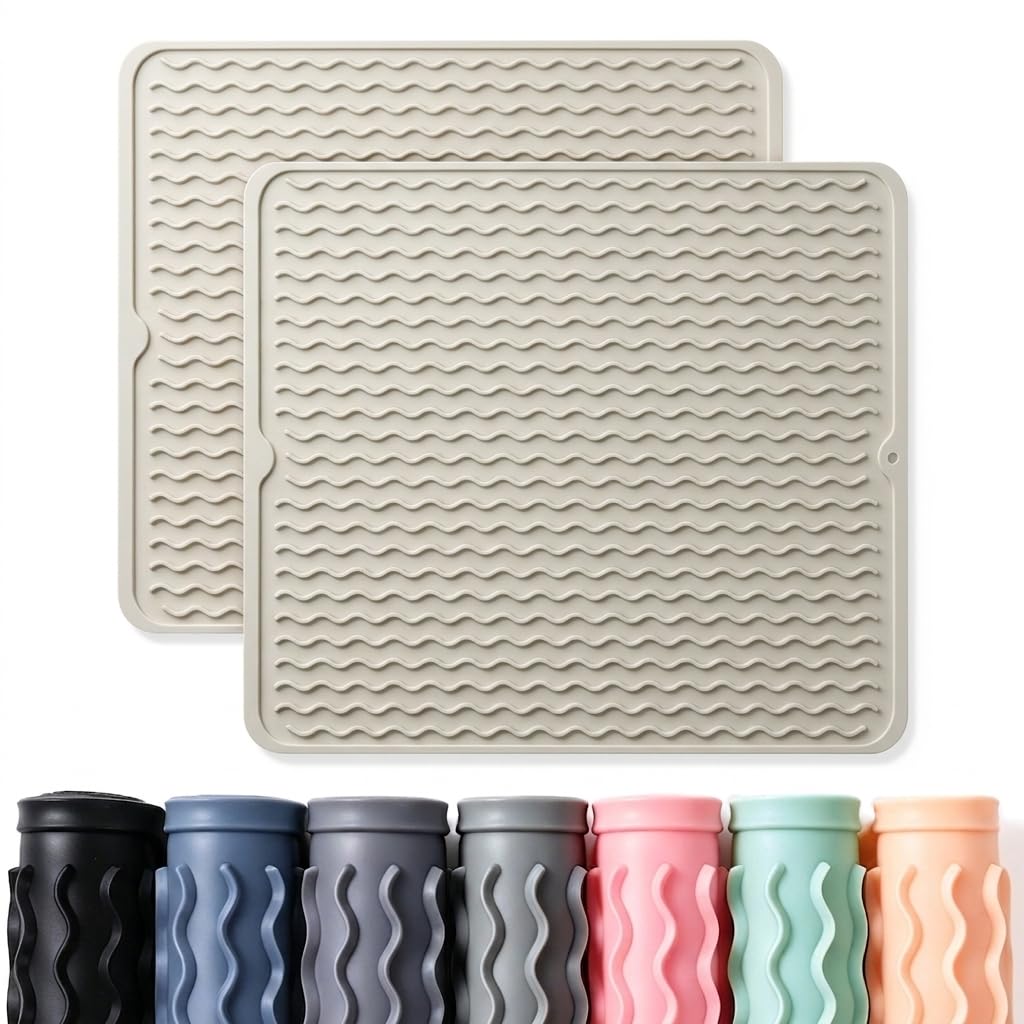 2 Pack Caketime Silicone Dish Drying Mat for Kitchen Counter Heat Resistant Under Sink Waterproof Coffee Bar Accessories Dining Rack Stone Utensil Holder Countertop Decor Must Haves 2026