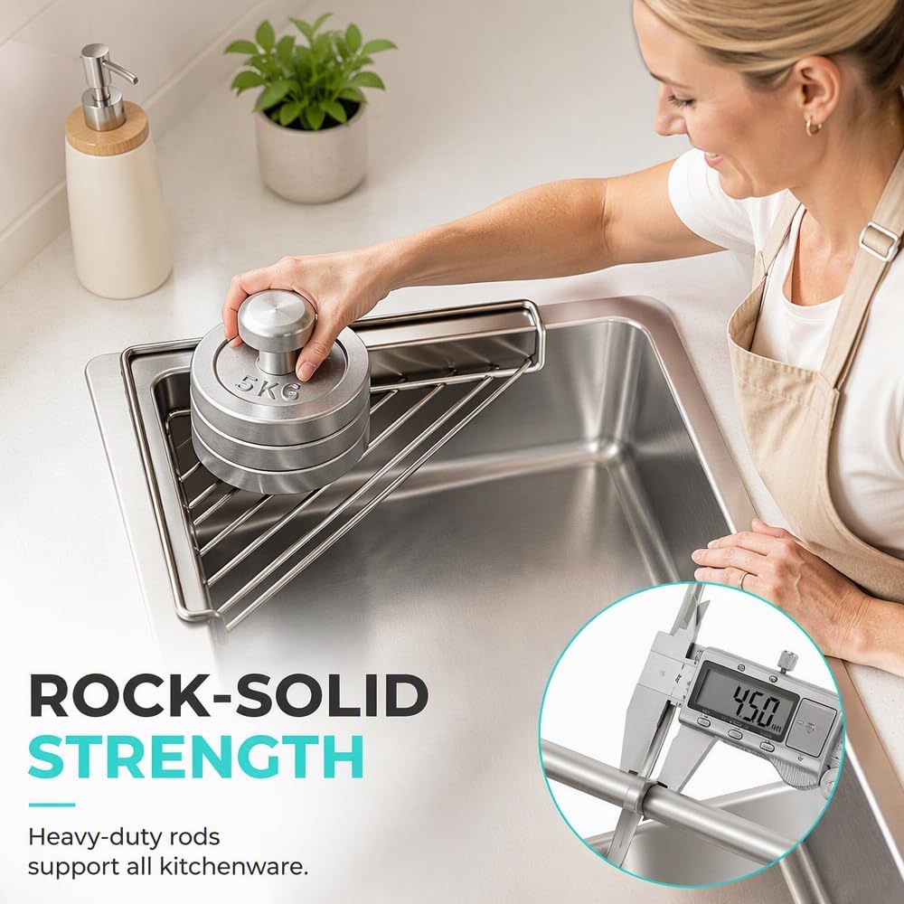 YAUNJI Stainless Steel Corner Sink Shelf, 2026 New Stainless Steel Corner Sink Drying Rack for Home Kitchen, Triangular Drying Rack for Organizer Storage Sponge Holder Cloth Brush (1)